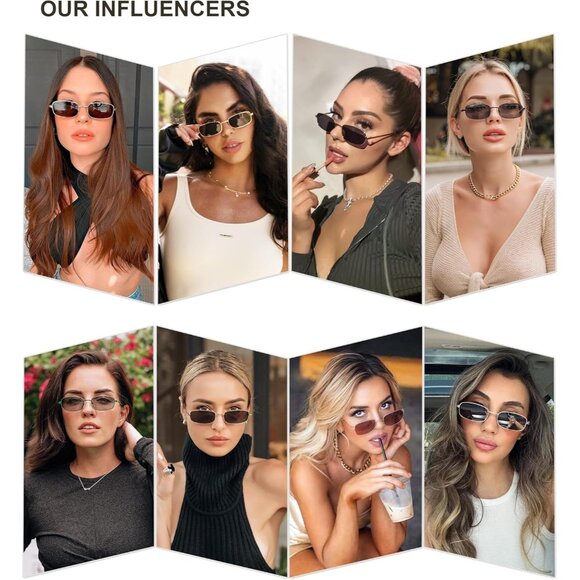 ✨Women\'s Black Small Narrow Rectangle Sunglasses Retro Skinny Sunnies Eyewear